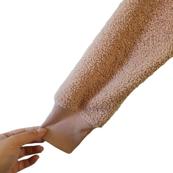 Topshop Sweater Womens 4 Blush Pink Sherpa Half Zip Pullover Outdoor Long Sleeve - Picture 5 of 10